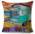 18 inch double sided pillow case, green VW Bus Camper on the beach