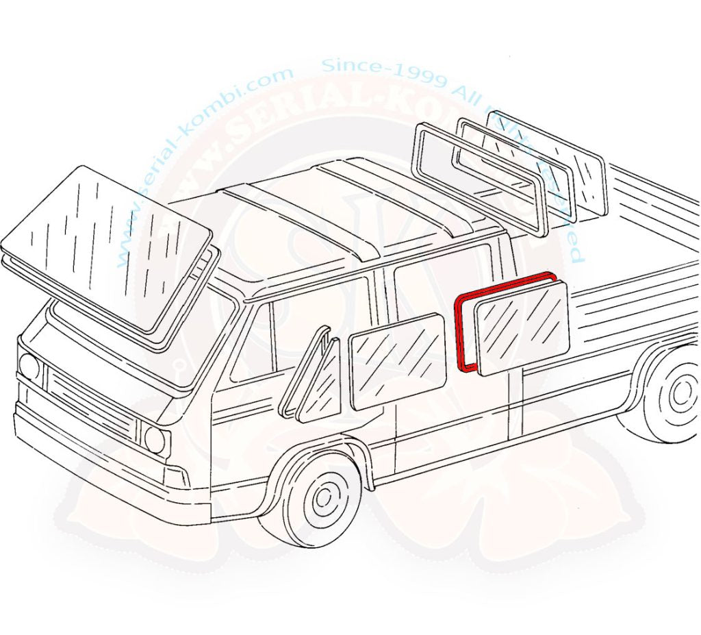 Rear side window seal for all Vanagon double cab or DOKA