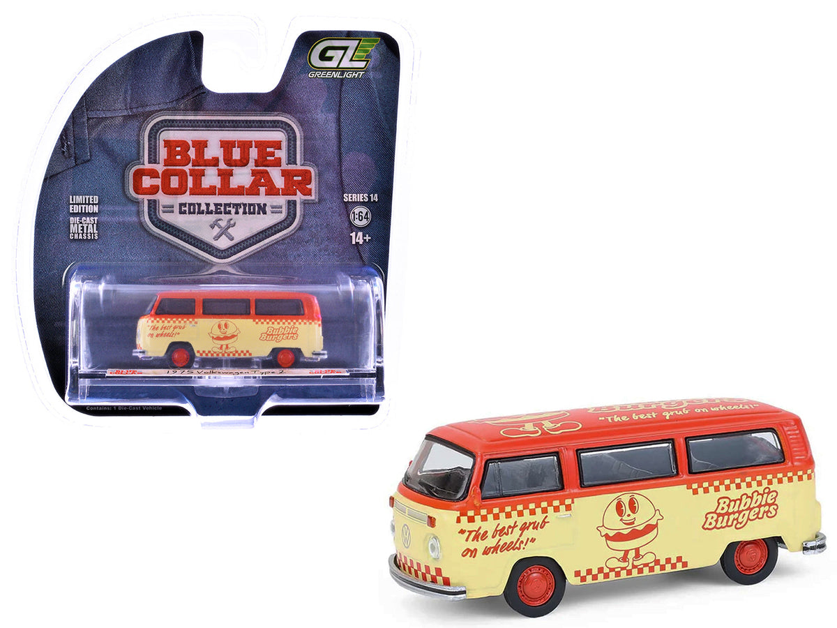 1975 Volkswagen Type 2 Van "Bubbie Burgers Food Truck" Orange and Cream "Blue Collar Collection" Series 14 1/64 Diecast Model Car by Greenlight  free shipping USA