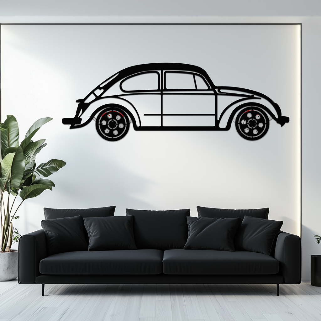 Volkswagen Beetle “Tosbiq” Metal Wall Art – Classic Bug Silhouette with Rotating Wheels-KAFMEKA068