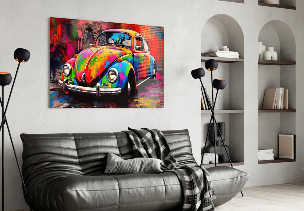 Colorful Retro Camper Van Glass Wall Art || Designer Collection