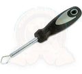Tool for installing plastic chrome trim strip into the center of rubber window seals