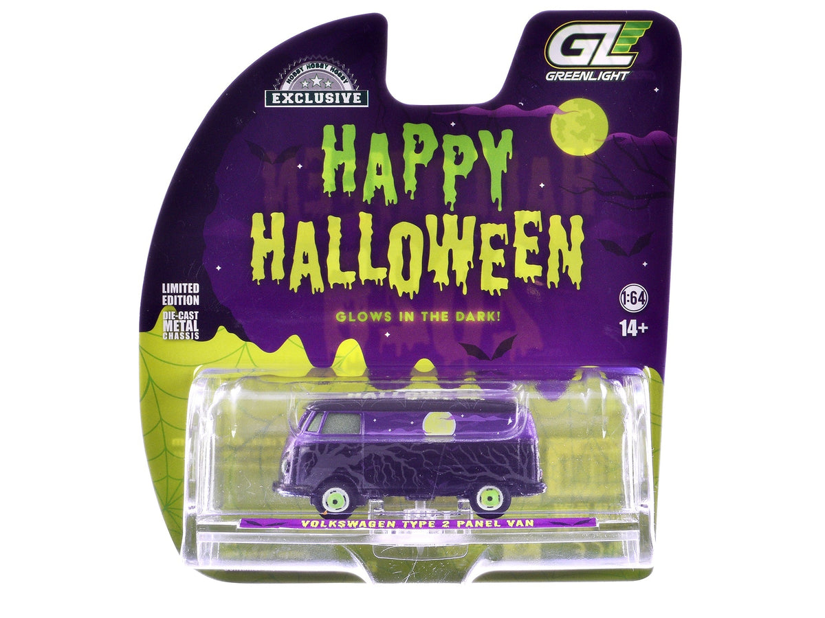 Volkswagen Type 2 Panel Van "Halloween 2025 - Spooky Night" Black and Purple with "Glow in the Dark" Paint "Hobby Exclusive" Series 1/64 Diecast Model Car by Greenlight  free shipping USA