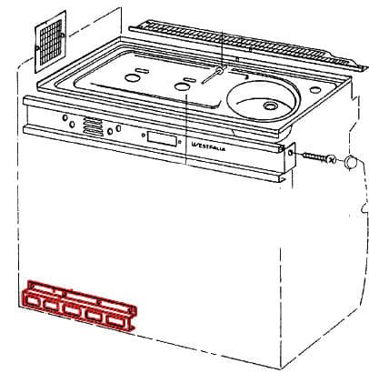 Westfalia fridge lower vent in stainless steel with brown coating